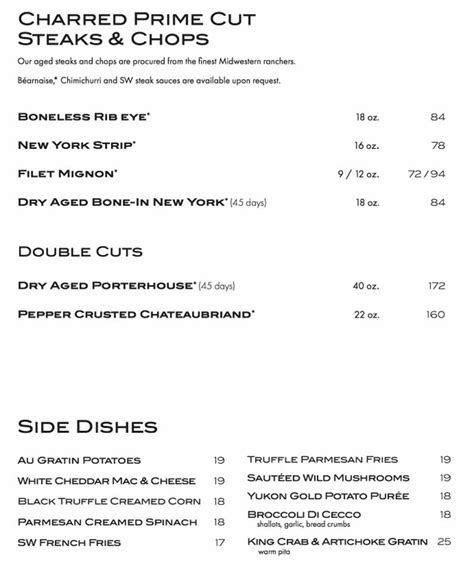 Menu for SW Steakhouse (3131 Las Vegas Boulevard South Las Vegas NV, 89109)