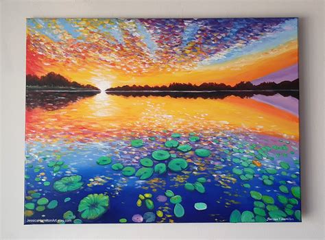 Lotus Pond Oil Painting Custom Order Wall Art Canvas | Etsy