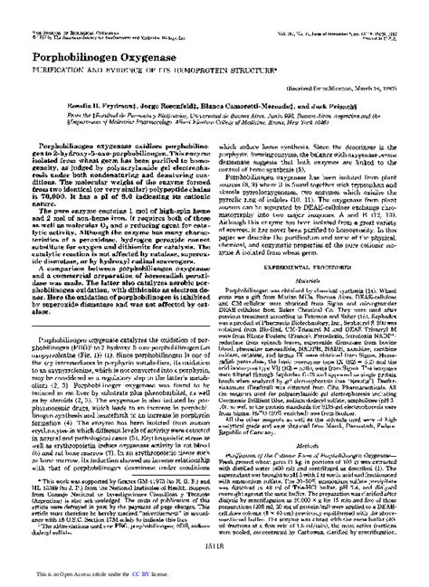 (PDF) Porphobilinogen oxygenase. Purification and evidence of its hemoprotein structure | Blanca ...