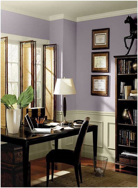 Light purple feng shui office colors in a home office | Purple home offices, Home office colors ...