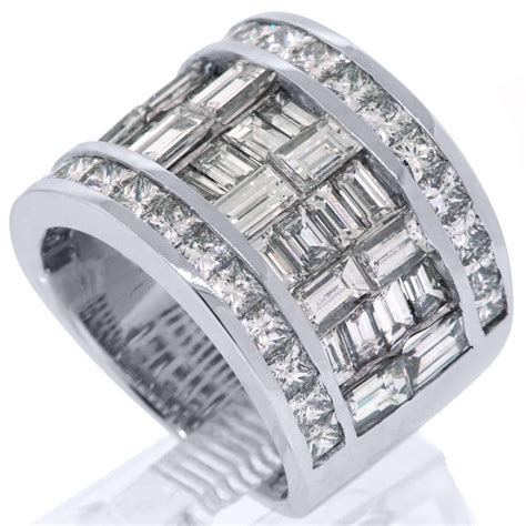 WOMENS WIDE DIAMOND WEDDING BAND RING BAGUETTE INVISIBLE 18K WHITE GOLD 5 CARAT - Diamonds ...