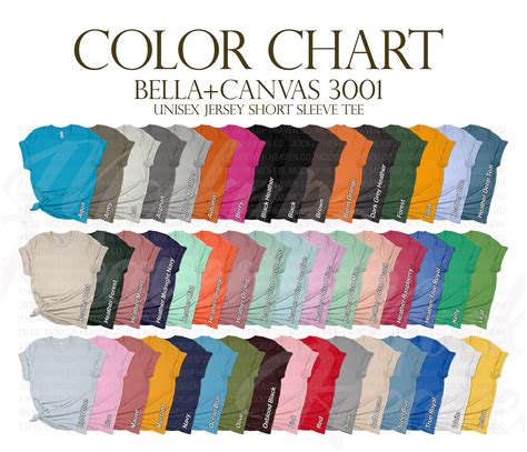 NEW 2022 Colors Bella And Canvas 3001 Color Swatch Chart For 3001 CVC ...