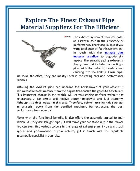 Explore The Finest Exhaust Pipe Material Suppliers For The Efficient by ...