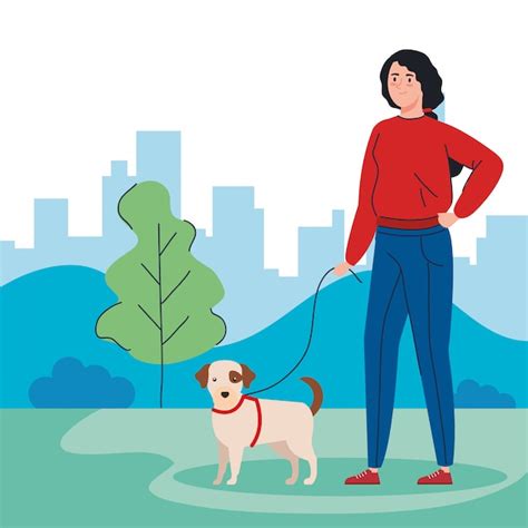 Free Vector | Woman walking your dog in the park