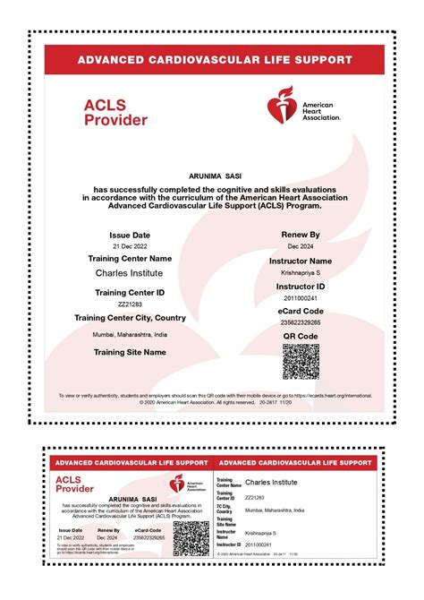 BLS ACLS PALS Sample Certificates