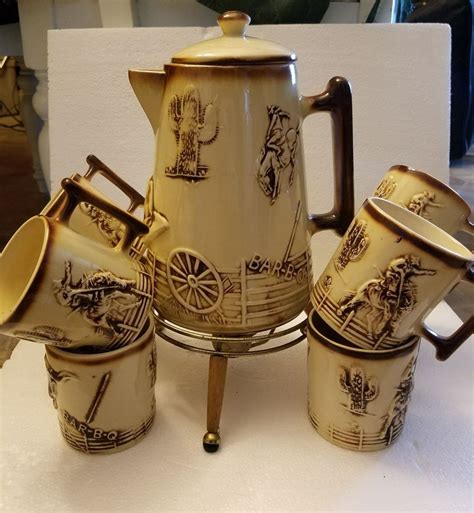 Vintage McCoy El Rancho #351 Western Cowboy Coffee Pot On Stand with 8 cups | Cowboy coffee ...