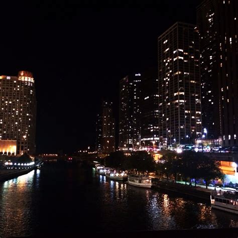 Chicago River Walk at Night.