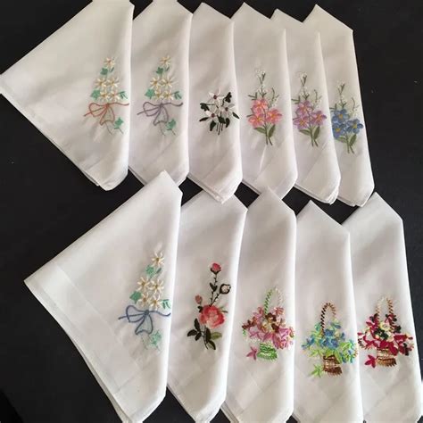 30x30cm Vintage Ladies Women Cotton Handkerchief Pocket Square Embroidery Floral Flowers Hankies ...