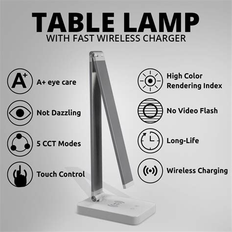 Foldable Desk Lamp with Wireless Charger & USB Port