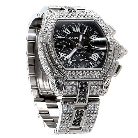 Cartier Stainless Steel Diamond Roadster Chronograph Wristwatch at 1stDibs