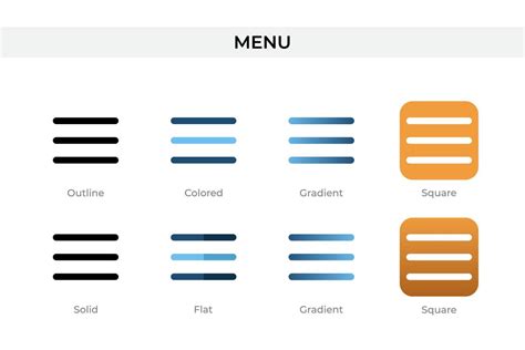 menu icon in different style. menu vector icons designed in outline ...