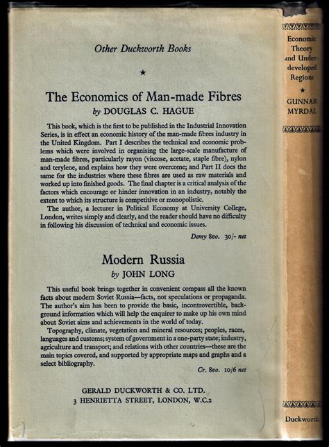 Economic Theory and Under-Developed Regions by Myrdal, Gunnar: Near Fine Cloth (1957) First ...