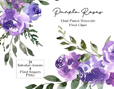 Watercolor Flowers Clipart, Purple Watercolor Flower PNG, Purple ...