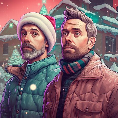 Freeflo - Two Men in a Christmas Village: Graphic Design-Inspired Illustrations