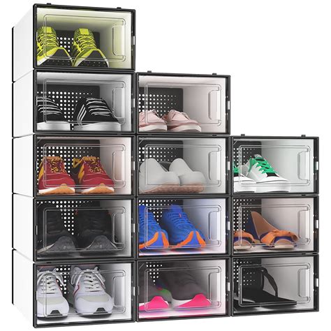 DWVO 12Pcs Shoe Box Storage Closet Organizer Stacking Transparent ...