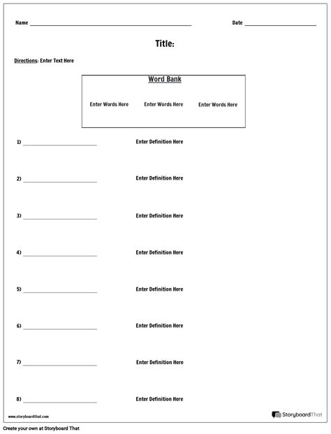 Vocabulary Words Worksheet Template