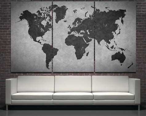 Large black modern world map wall art print decor on canvas