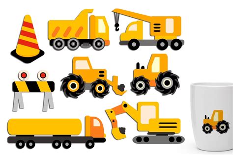 Camiones de construcción clip art PNG. Imágenes digitales en | Etsy