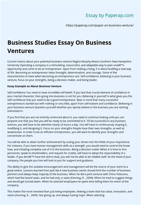 Business Studies Essay On Business Ventures Free Essay Example