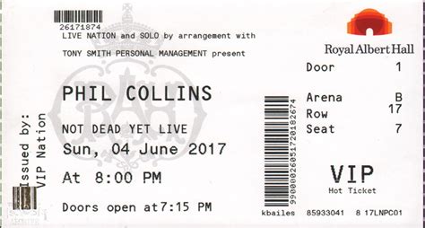 Ticket – PC – The Royal Albert Hall – London – 4th June – The Genesis ...