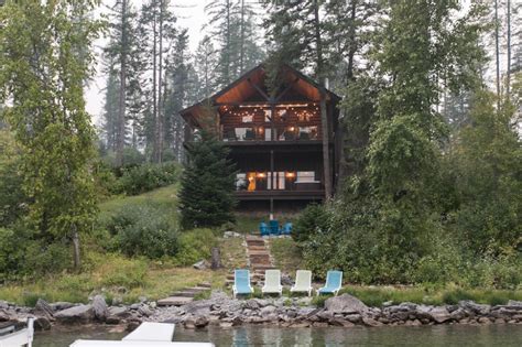 Lakefront family cabin with private hot tub and private beach & dock ...