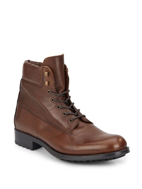 Saks fifth avenue Leather Boots in Brown for Men | Lyst