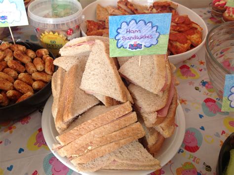 Peppa Pig Party Food - ironic - ham sandwiches Peppa Pig Party Food, Peppa Pig Birthday Party ...