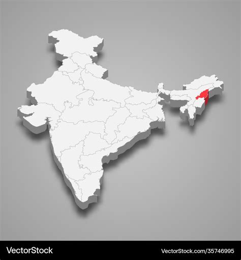 Nagaland state location within india 3d map Vector Image