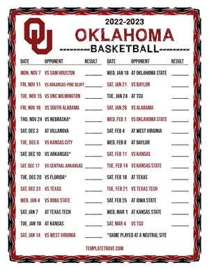 2022-2023 College Basketball Schedules - Big 12