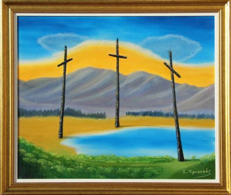 Three Crosses around the Lake | Ioannis Chrysochos Paintings