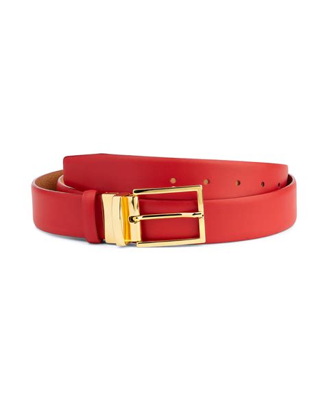 Buy Men's Red Belt With Gold Buckle | LeatherBeltsOnline.com