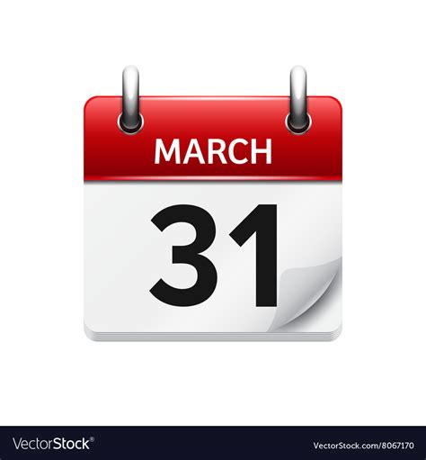 March 31 flat daily calendar icon date Royalty Free Vector