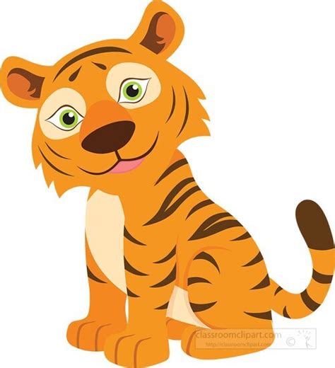 Tiger Clipart-smiling cartoon style cute baby tiger sitting clipart