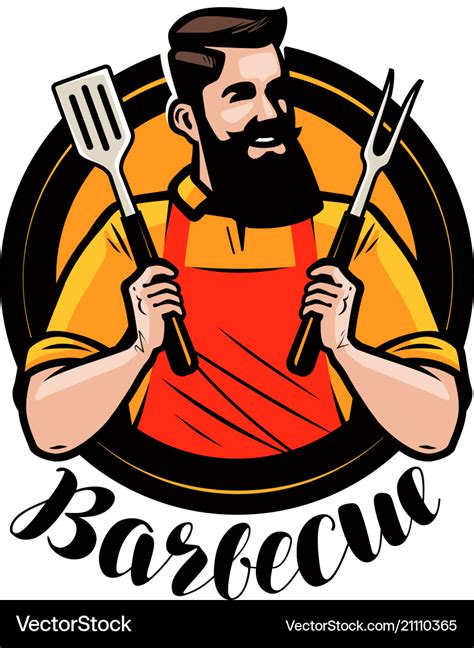 Bbq barbecue logo or label chef or happy cook Vector Image