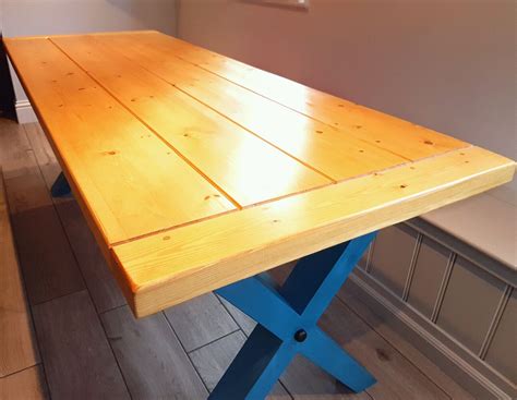 Solid Thick Wood Farmhouse Dining Tables and Benches Cross Legs Handmade | eBay