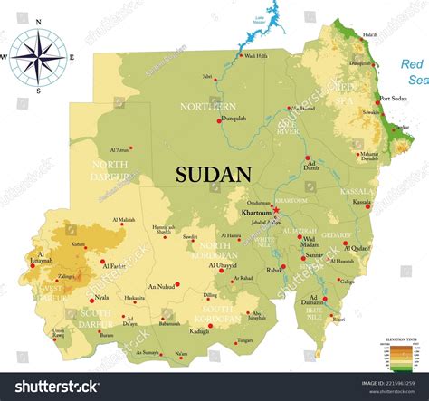 Sudan Highly Detailed Physical Map Stock Vector (Royalty Free ...