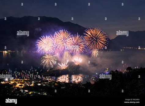 Fireworks display, Ossuccio, Isola Comacina, Lake Como, Lombardy ...