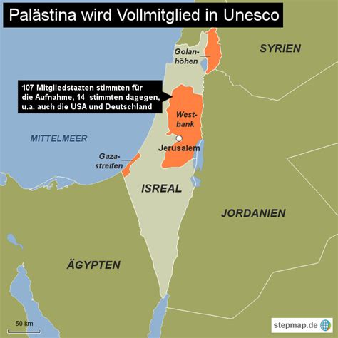 StepMap - Palästina Vollmitglied in UNESCO - Landkarte für Israel