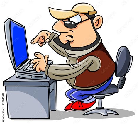 Cartoon man typing on keyboard, looking at computer screen. Stock Illustration | Adobe Stock