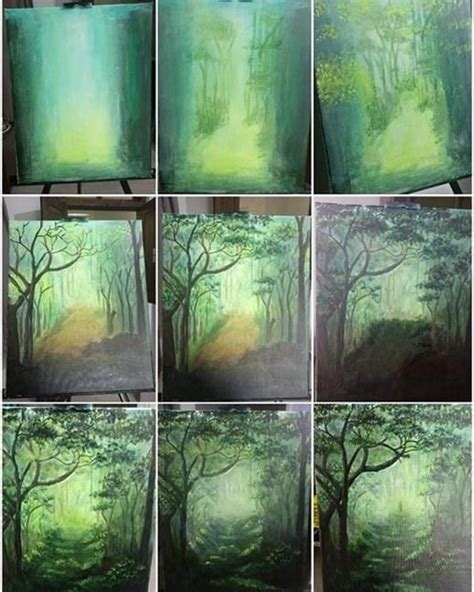 Step By Step Forest Acrylic Painting By Artist Mahith | Acrylic ...