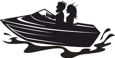 Couple Driving Speed Boat Silhouette Graphic Stock Illustration - Download Image Now - iStock