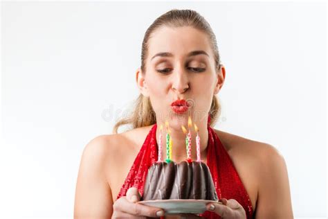 Woman Celebrating Birthday with Cake and Candles Stock Photo - Image of birthday, person: 35450766