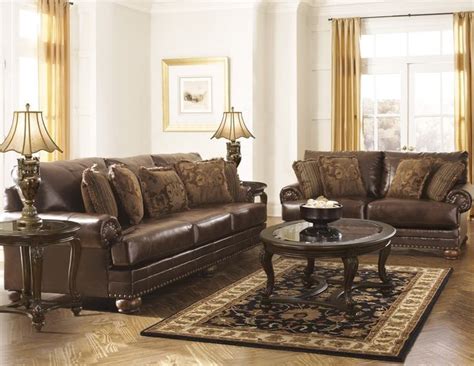 Ashley Furniture 99200-38-35 2 pc durablnd collection antique bonded leather upholstered sofa ...