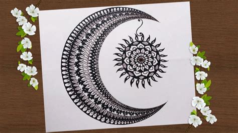 Decorative Mandala Art With Sun & Moon Together | How To Draw Mandala ...