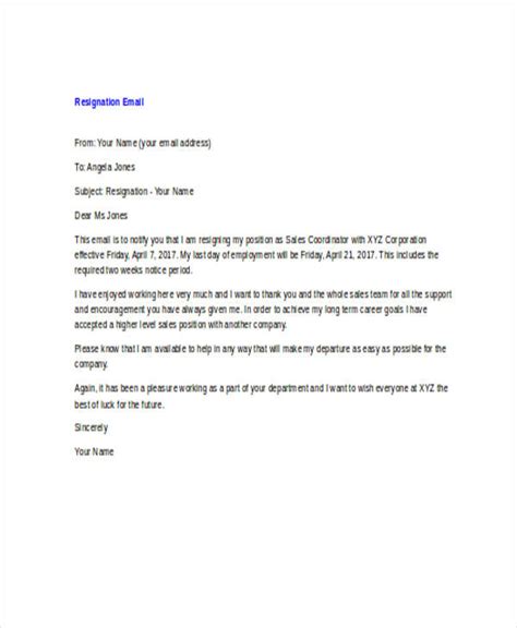 Good Subject Line For Resignation Email - Sample Resignation Letter