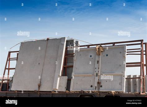 Precast concrete wall panel on the trailer prepare for installation ...