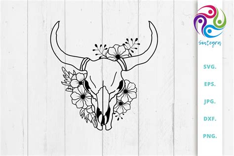 Cow Skull With Flowers Svg File Floral Cow Skull svg | Etsy