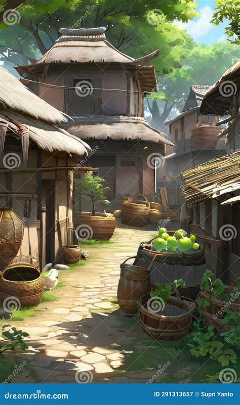 Anime Concept Background Countryside 3D Environment Stock Illustration ...