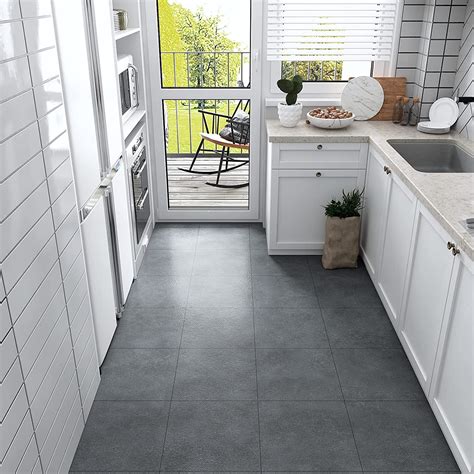 VEELIKE 12-Pack Matte Concrete Peel and Stick Kitchen Floor Tile Grey ...