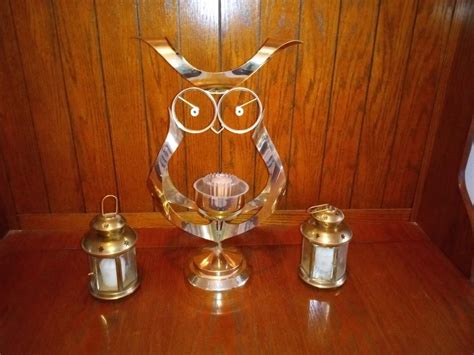 LOT 6 TIN OWL CANDLE HOLDER AND 2 CANDLE LANTERNS (Entry way ...